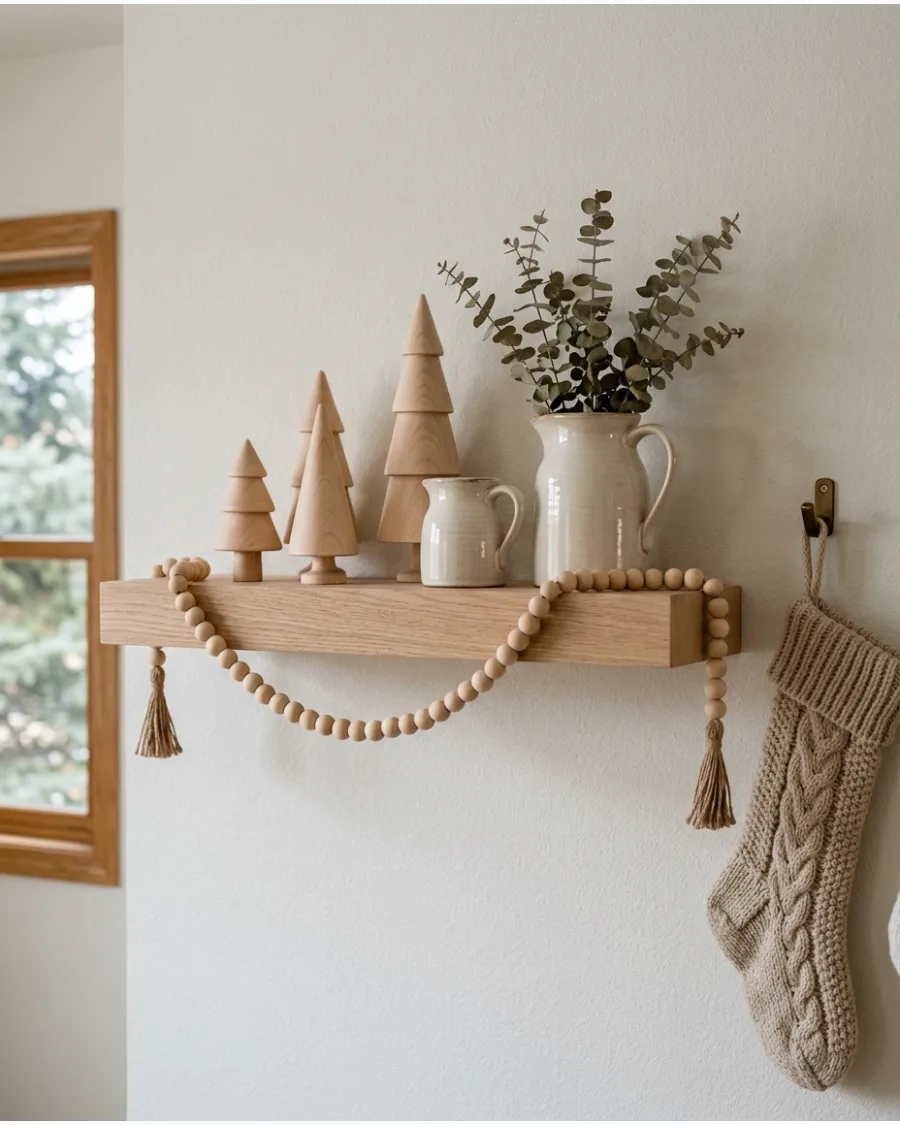 52. Beige and Natural Wood Christmas Shelf