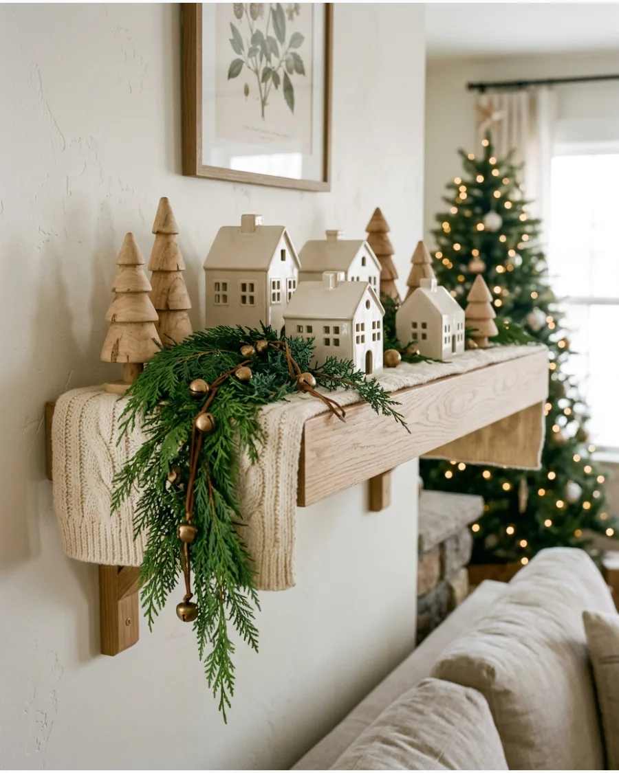 57. White Oak and Cream Christmas Shelf