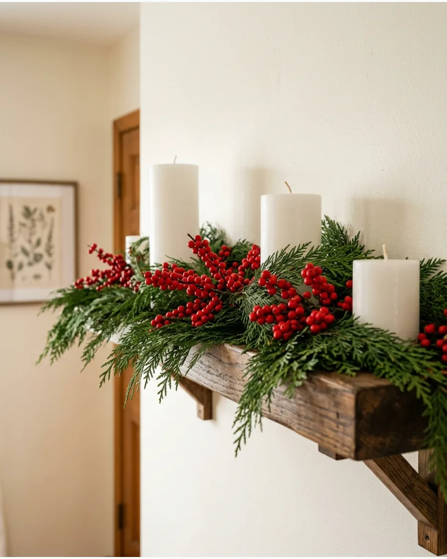 6. Red Berry and Evergreen Shelf