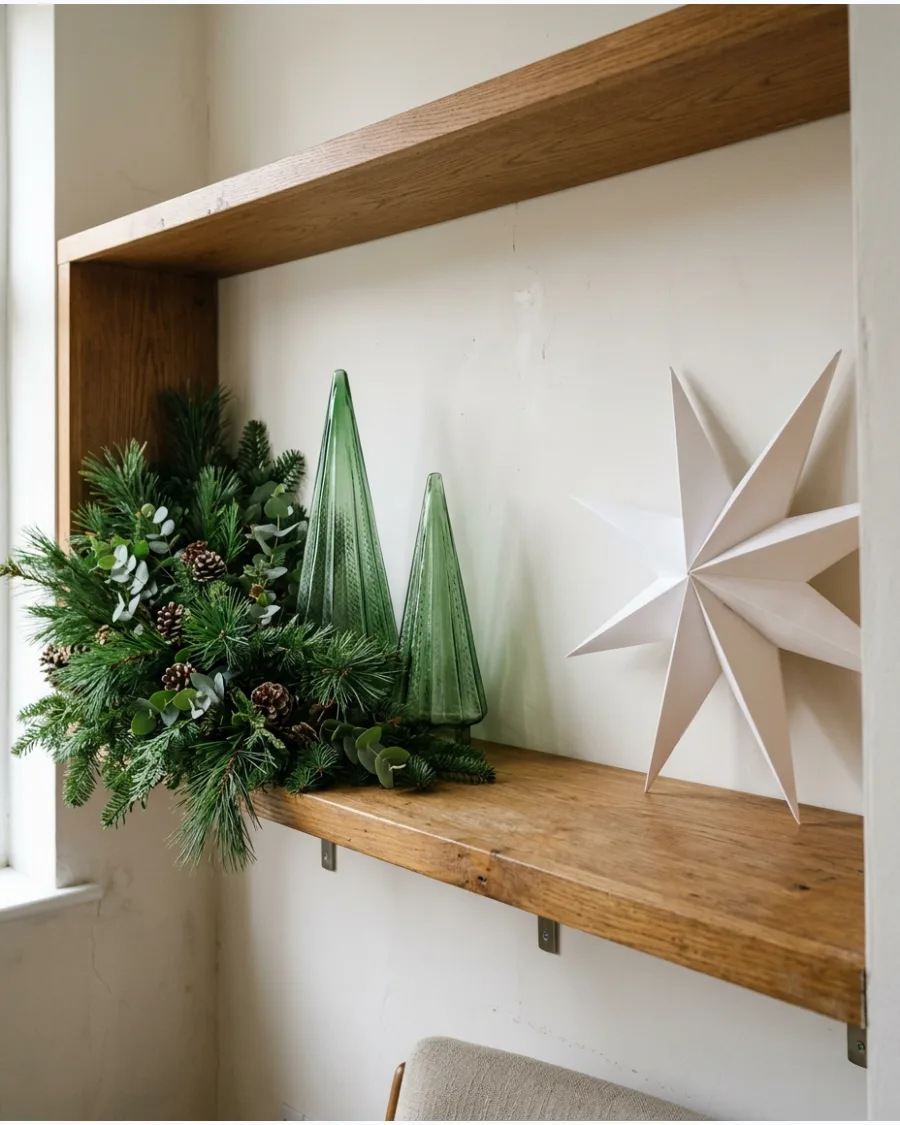 60. Asymmetrical Modern Christmas Shelf
