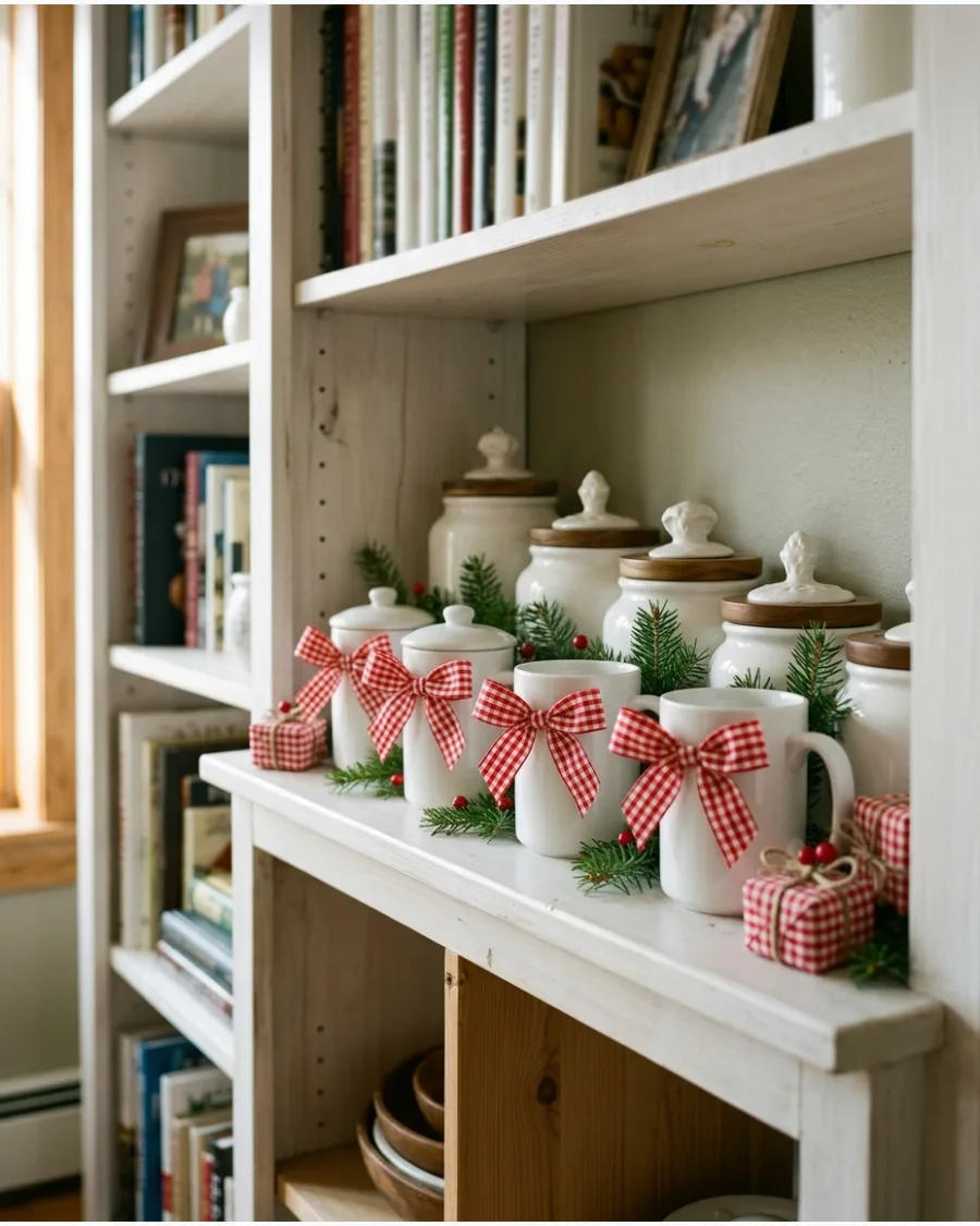 62. Red Gingham Christmas Shelf