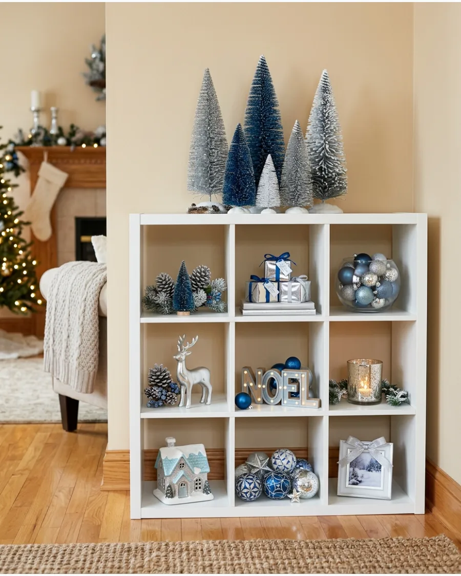 74. Christmas Cube Shelf Decor