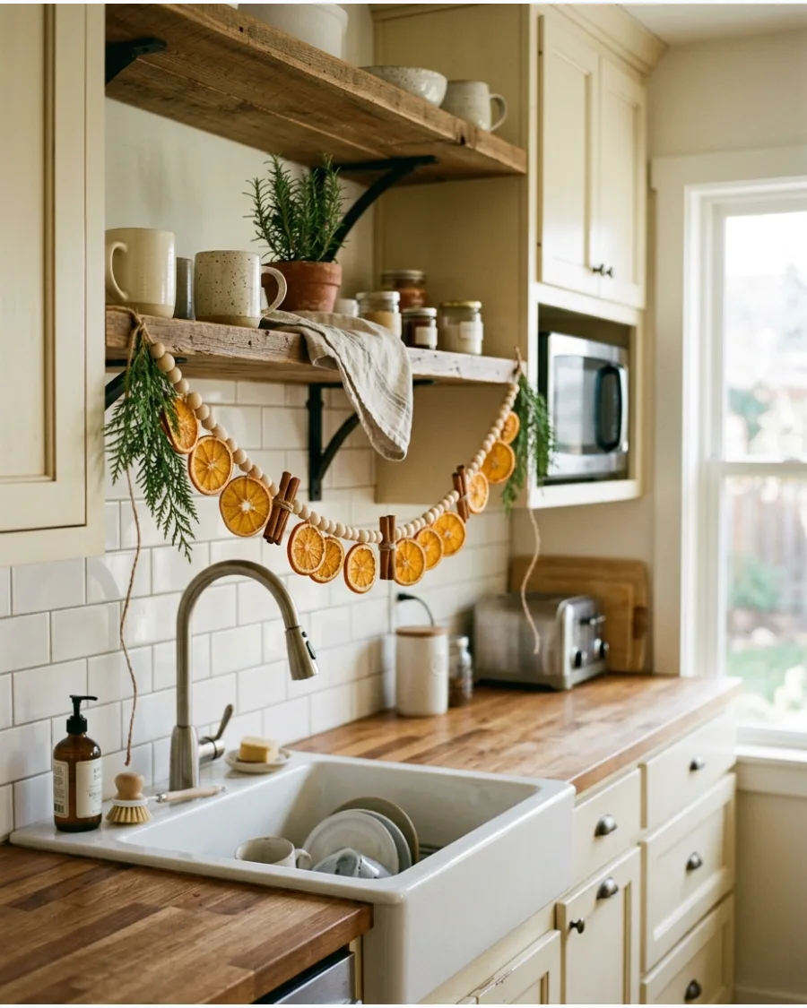 83. DIY Dried Orange Garland Shelf