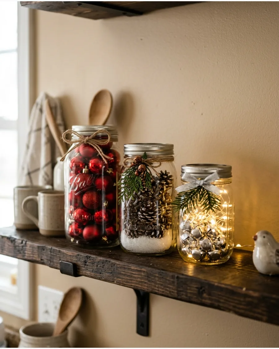 85. Mason Jar Christmas Shelf