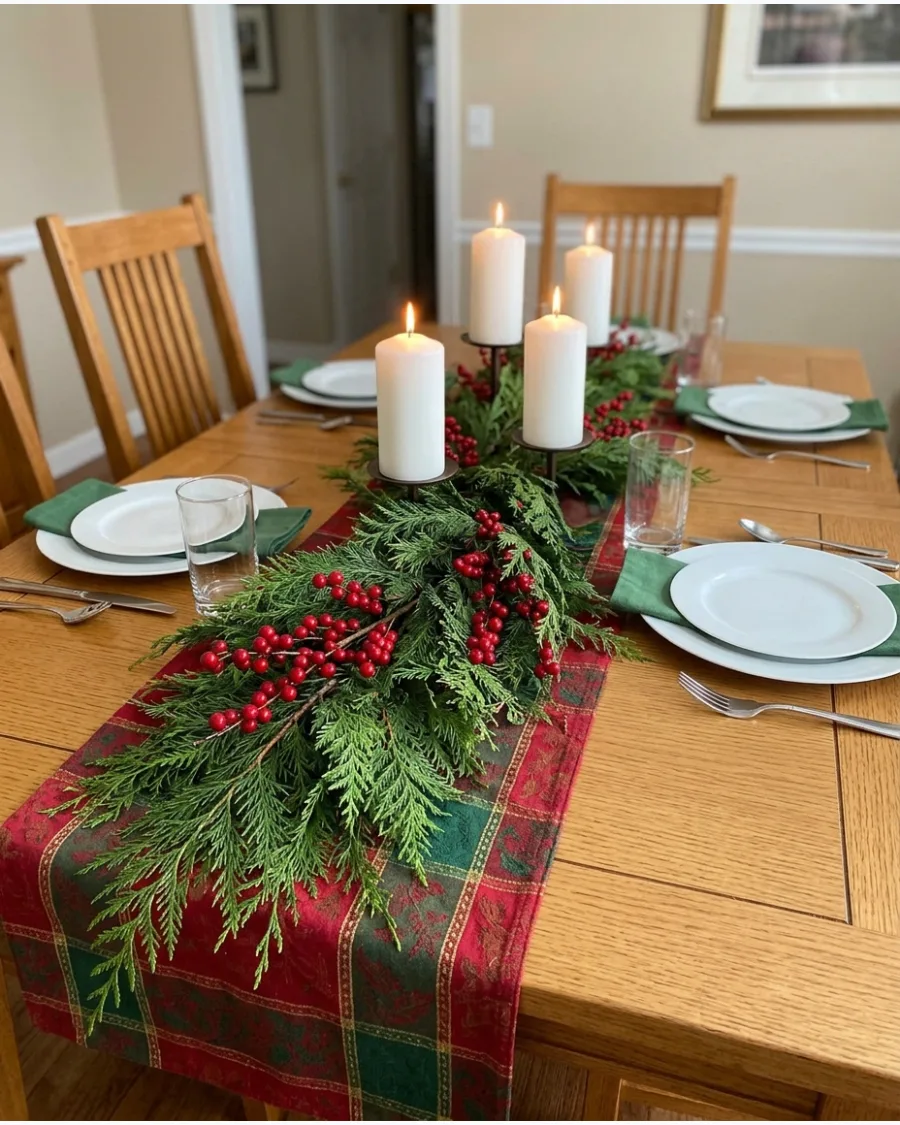 1. Classic Red and Green Christmas Table Runner