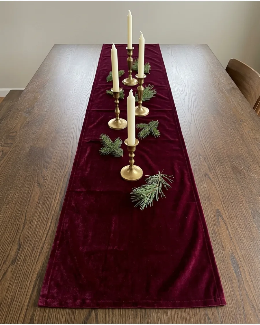 11. Burgundy Velvet Christmas Table Runner