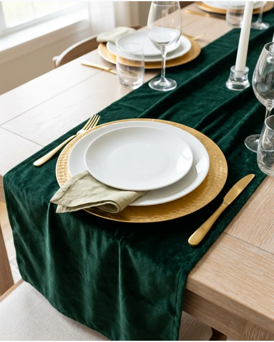 12. Forest Green Velvet Christmas Table Runner