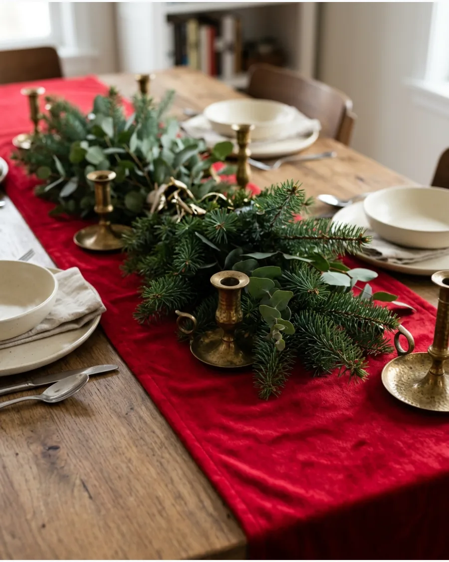 13. Red Velvet Christmas Table Runner