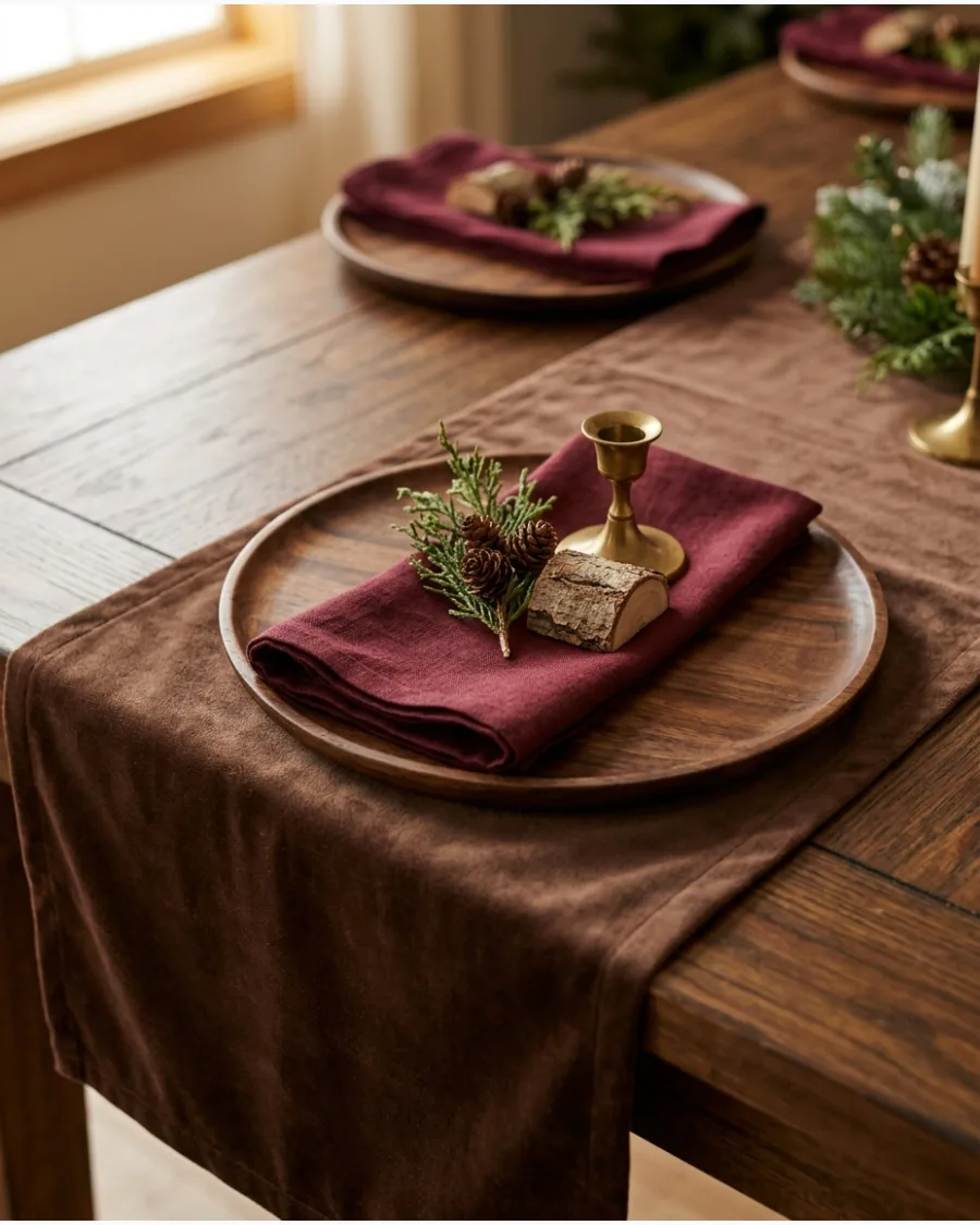 14. Chocolate Brown Velvet Christmas Table Runner