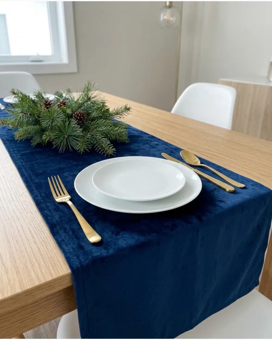 15. Navy Velvet Christmas Table Runner