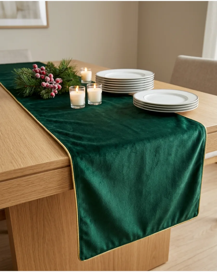 19. Green and Gold Christmas Table Runner
