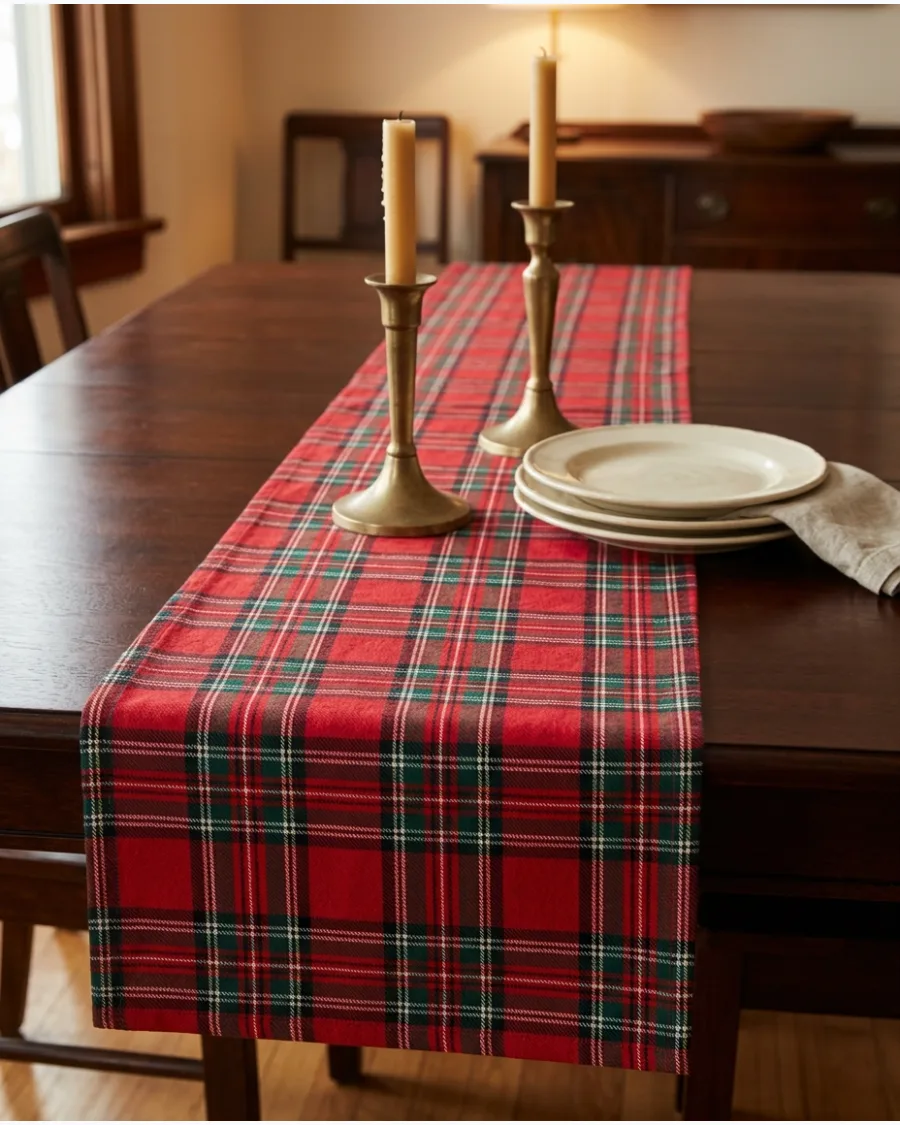 2. Red Tartan Christmas Table Runner