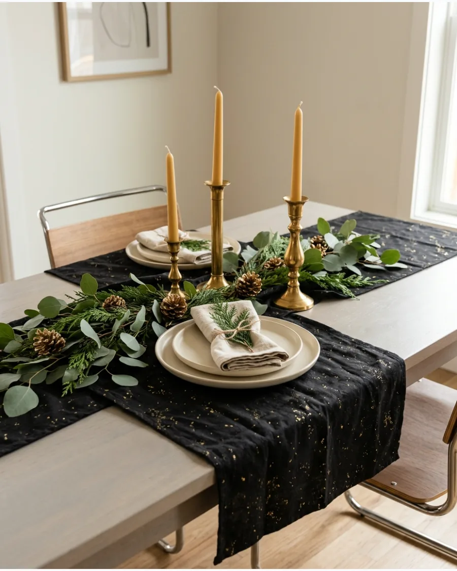 20. Black and Gold Christmas Table Runner
