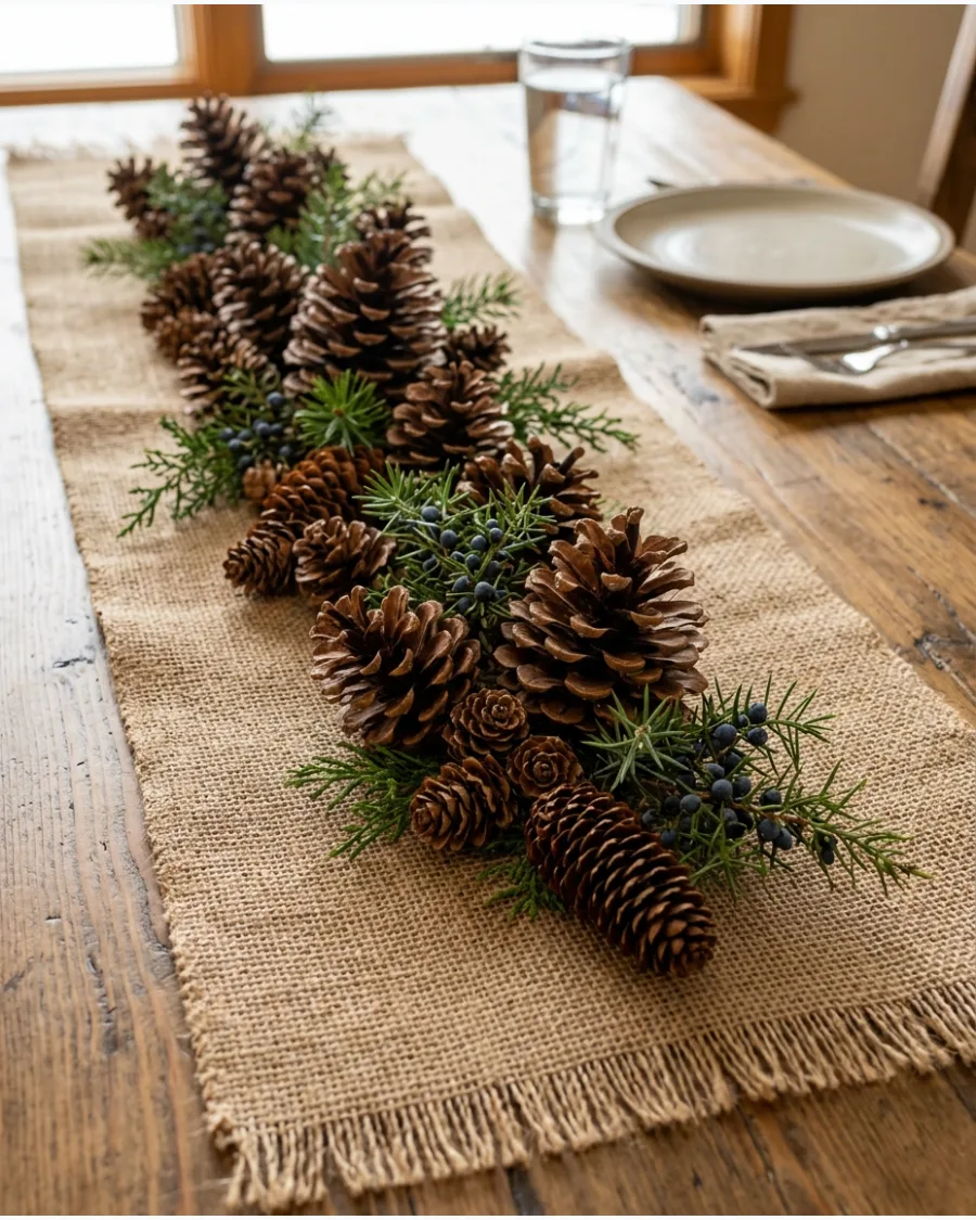 24. Pinecone Christmas Table Runner