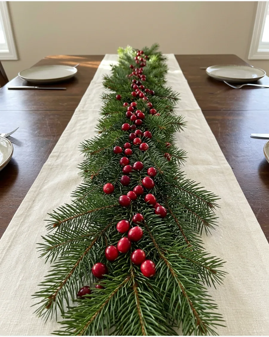 26. Cranberry and Greenery Table Runner