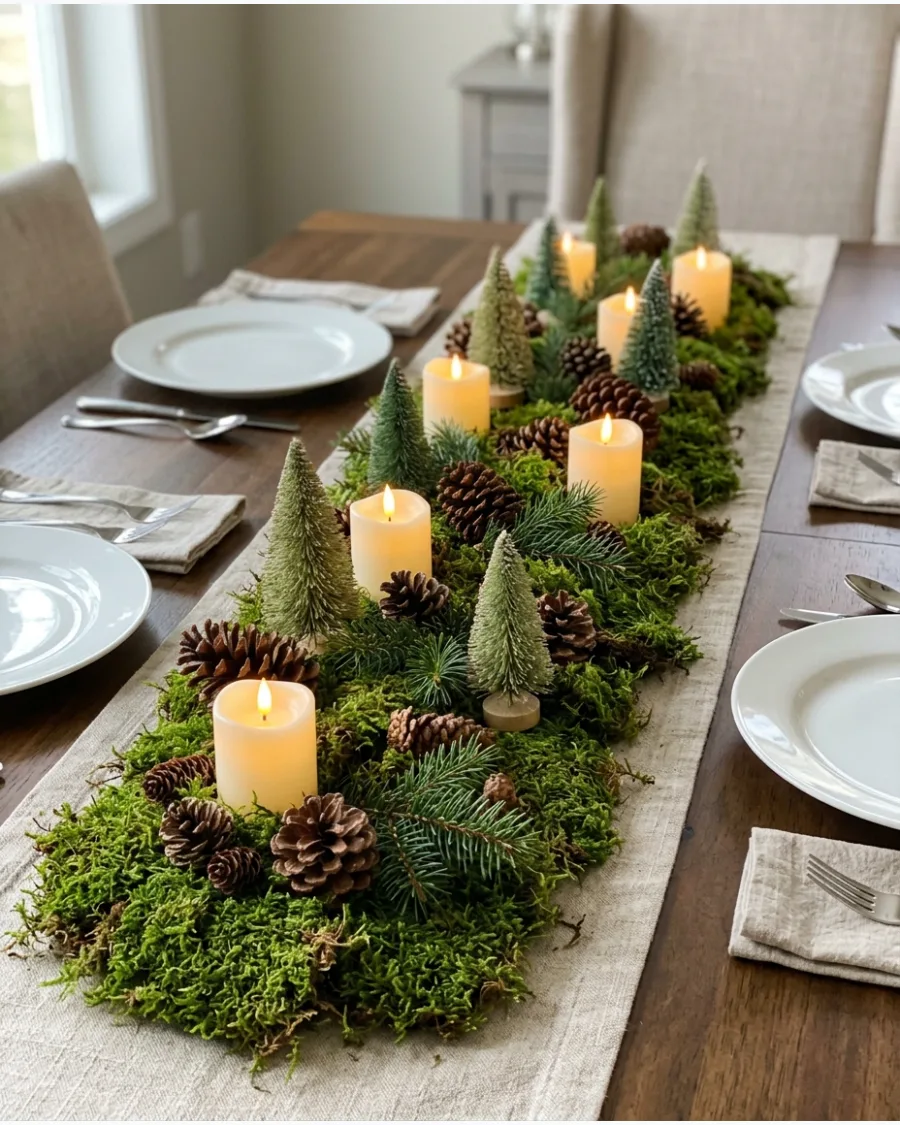 28. Moss and Evergreen Christmas Table Runner