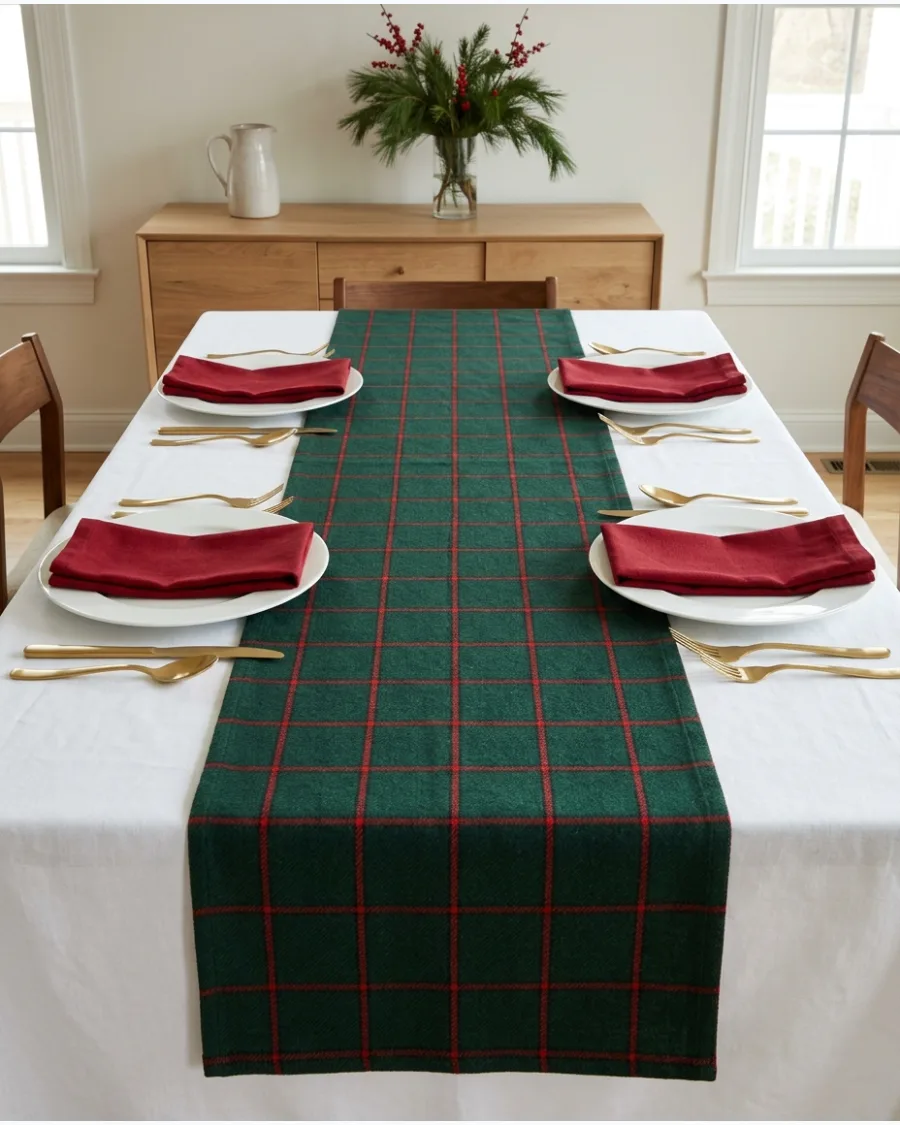 3. Green and Red Tartan Table Runner