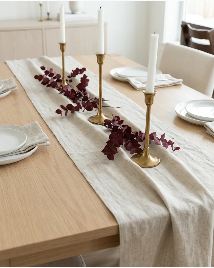 30. Natural Linen Christmas Table Runner
