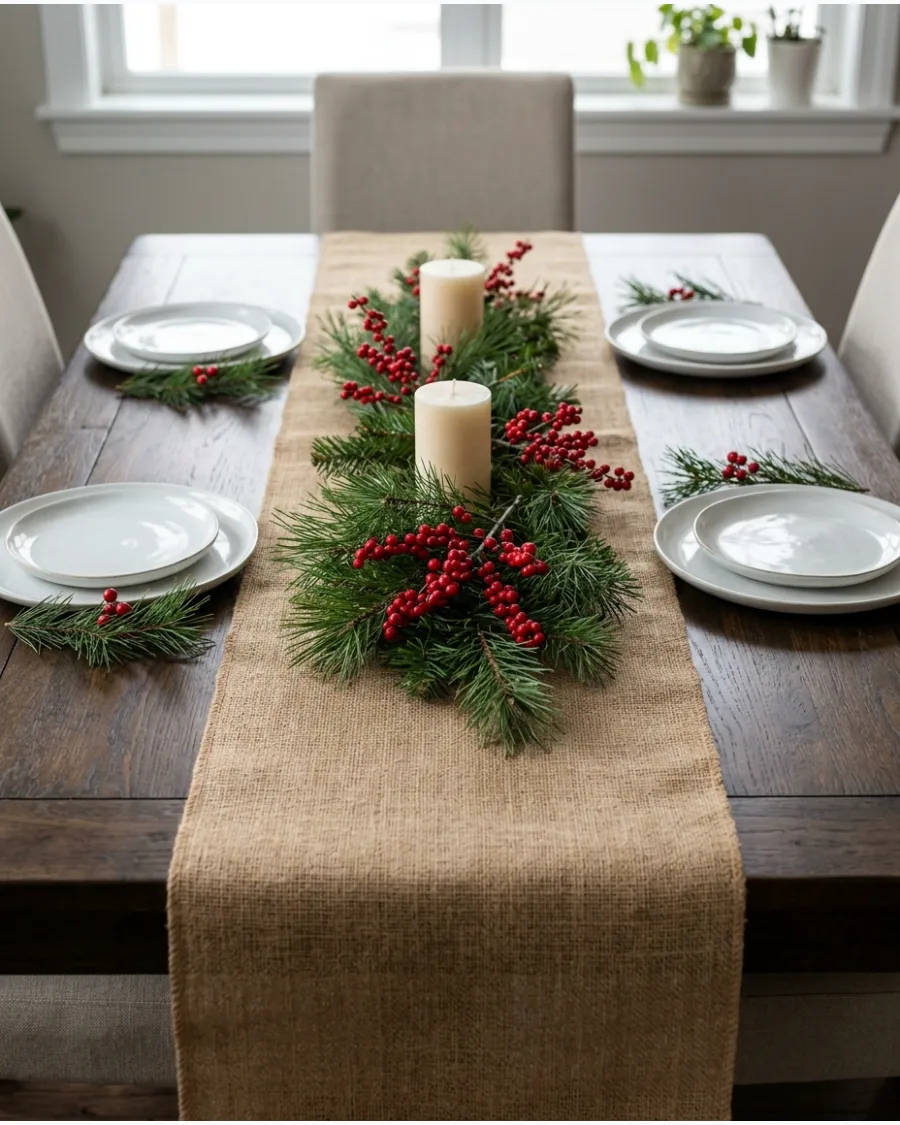 31. Burlap Christmas Table Runner