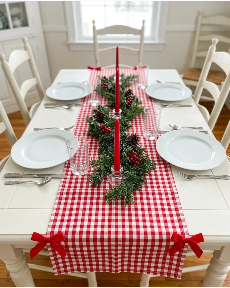 33. Red Gingham Christmas Table Runner
