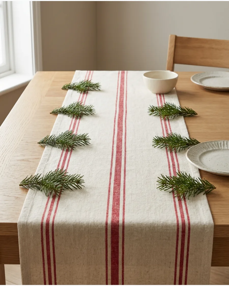 36. Rustic Red Stripe Christmas Table Runner