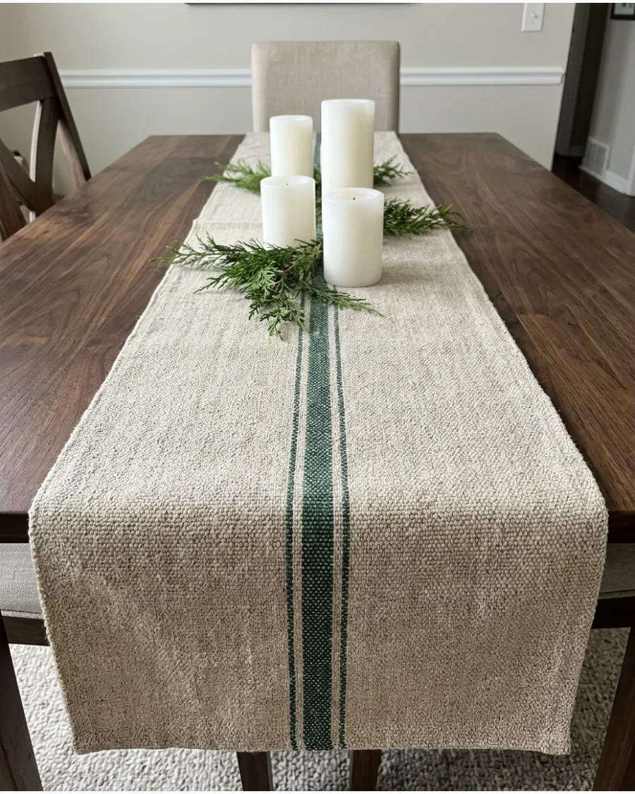 37. Grain Sack Christmas Table Runner