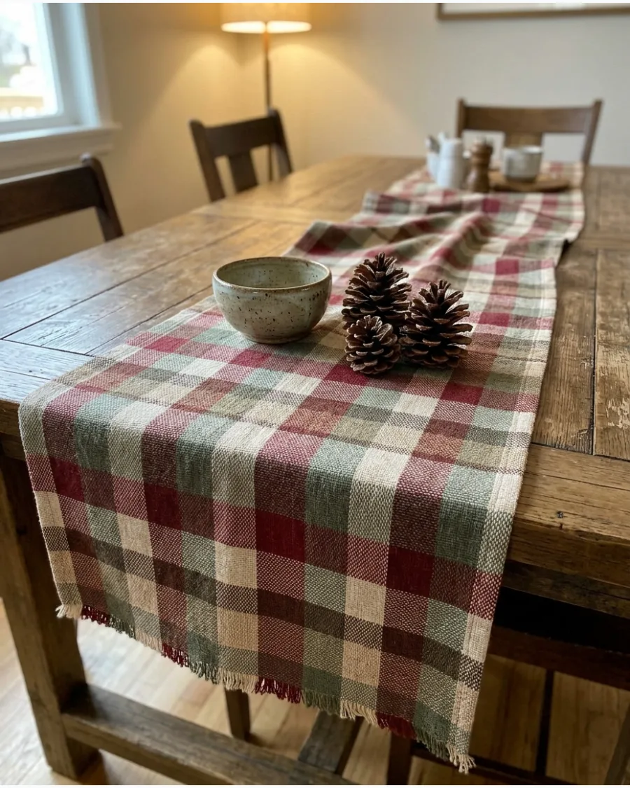 38. Homespun Plaid Christmas Table Runner