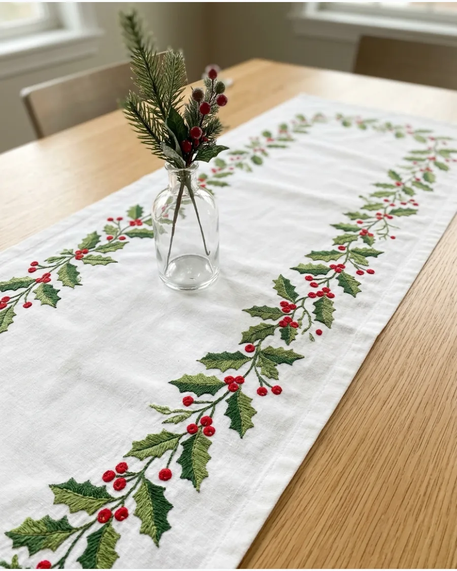 39. Embroidered Christmas Table Runner