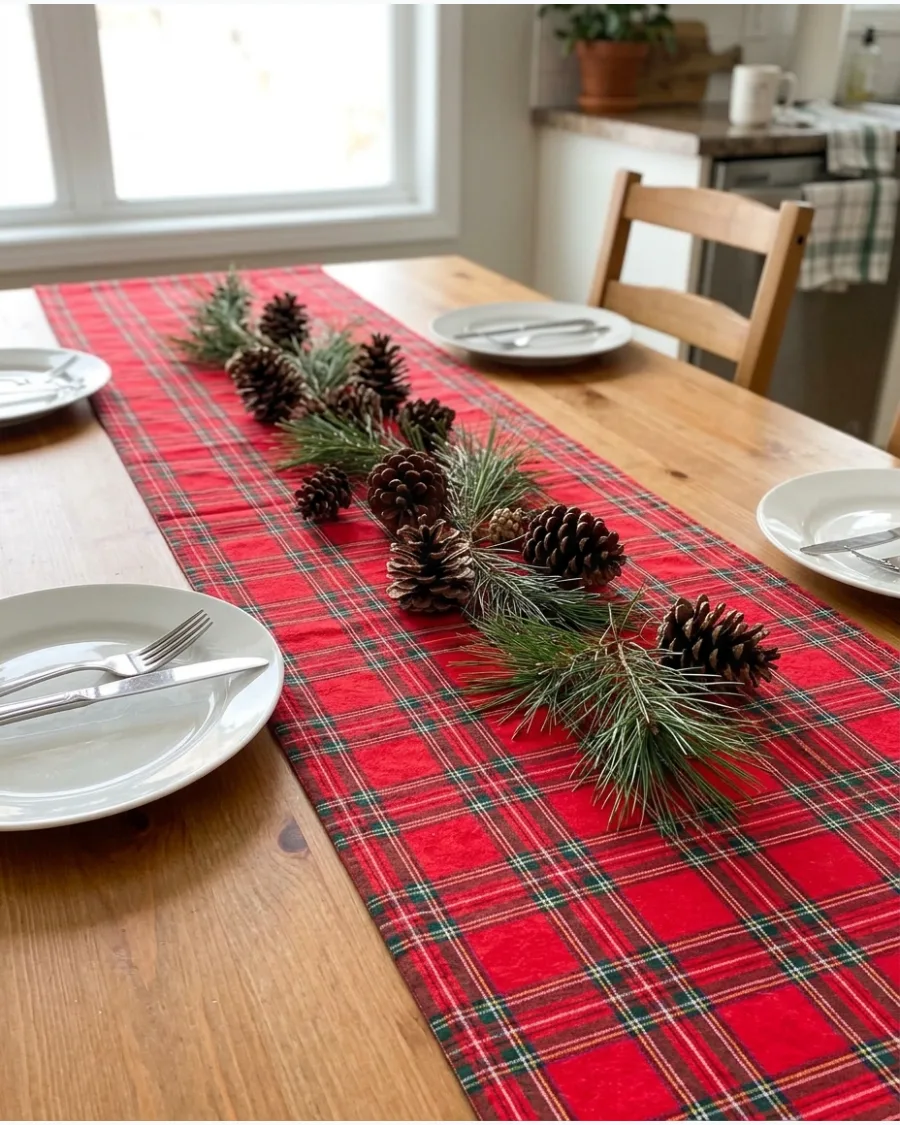 4. Red Plaid Christmas Table Runner