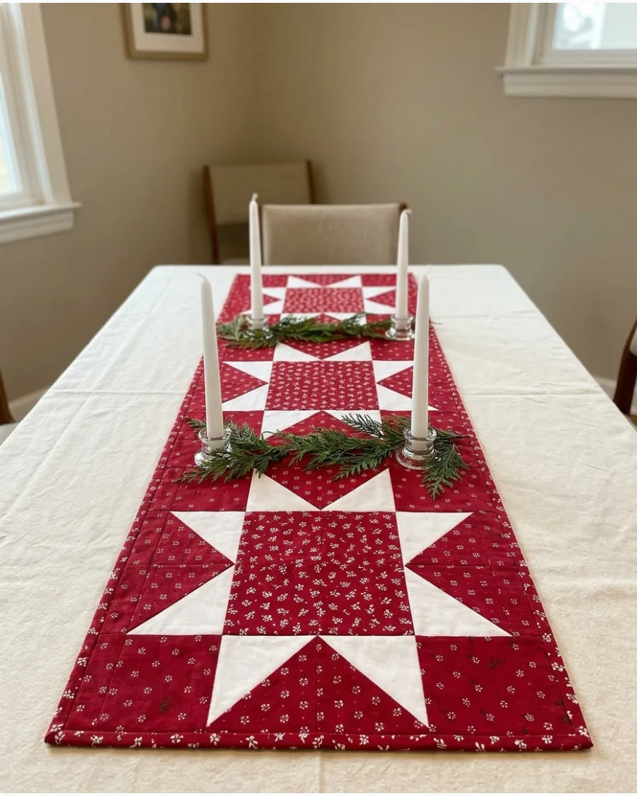 43. Christmas Star Quilt Table Runner