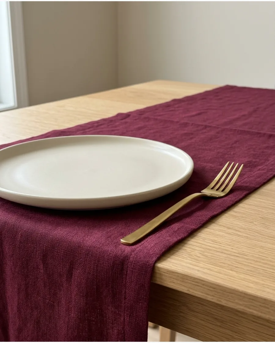 46. Burgundy and Cream Christmas Table Runner