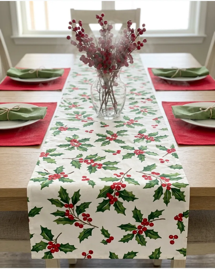 7. Holly and Berry Christmas Table Runner