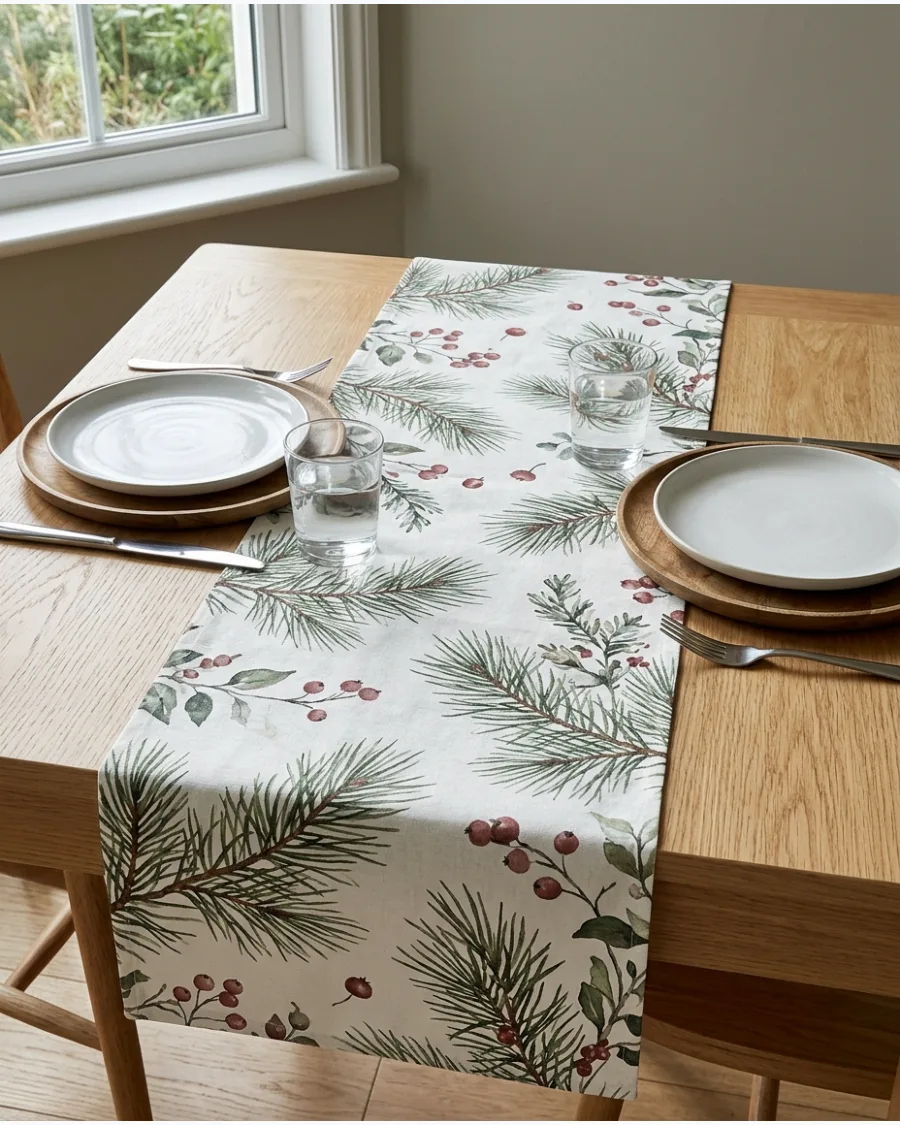 8. Pine and Berry Botanical Table Runner