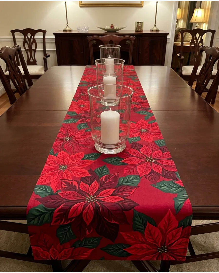 9. Poinsettia Christmas Table Runner