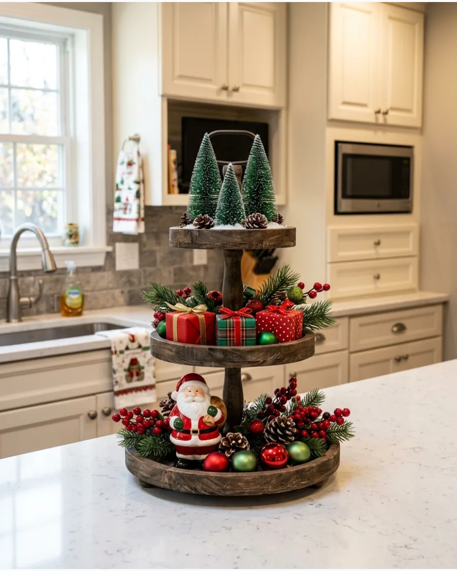 1. Classic Red and Green Christmas Tiered Tray