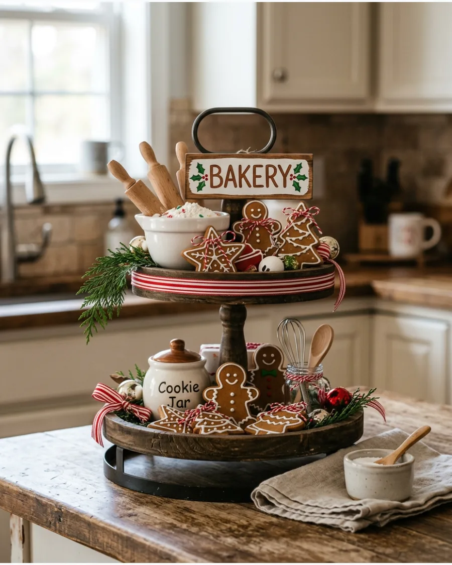12. Gingerbread Bakery Tiered Tray