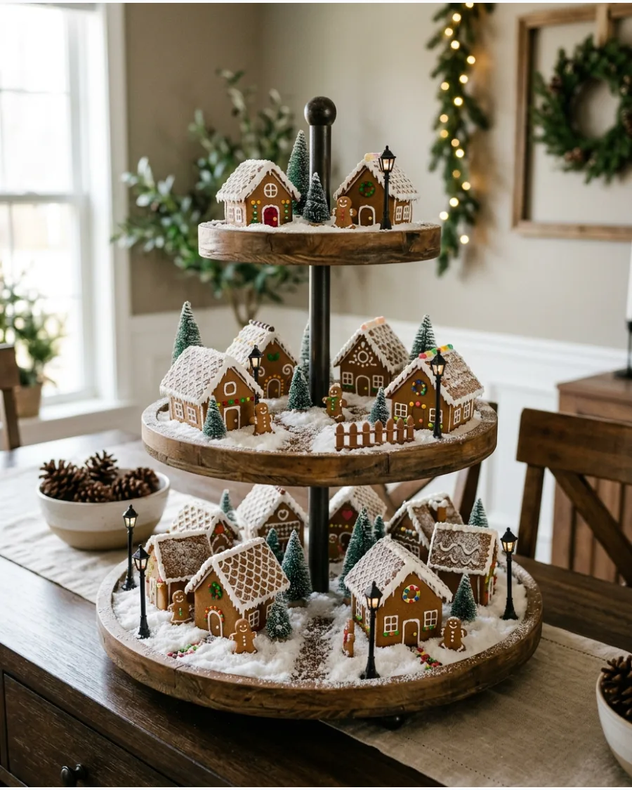 13. Gingerbread Village Tiered Tray