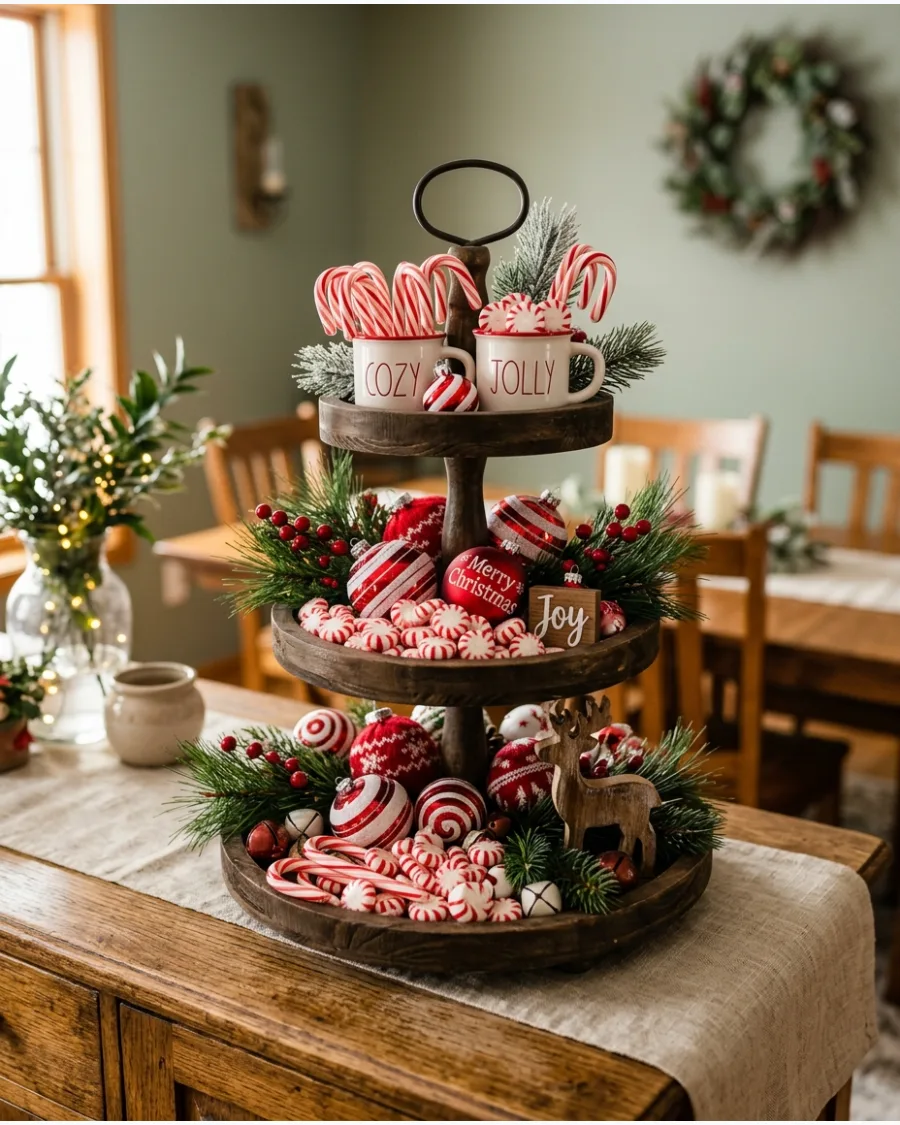 15. Peppermint Christmas Tiered Tray
