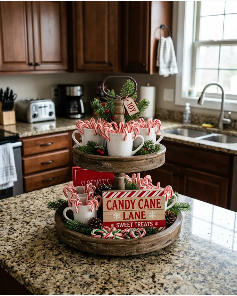 16. Candy Cane Christmas Tiered Tray