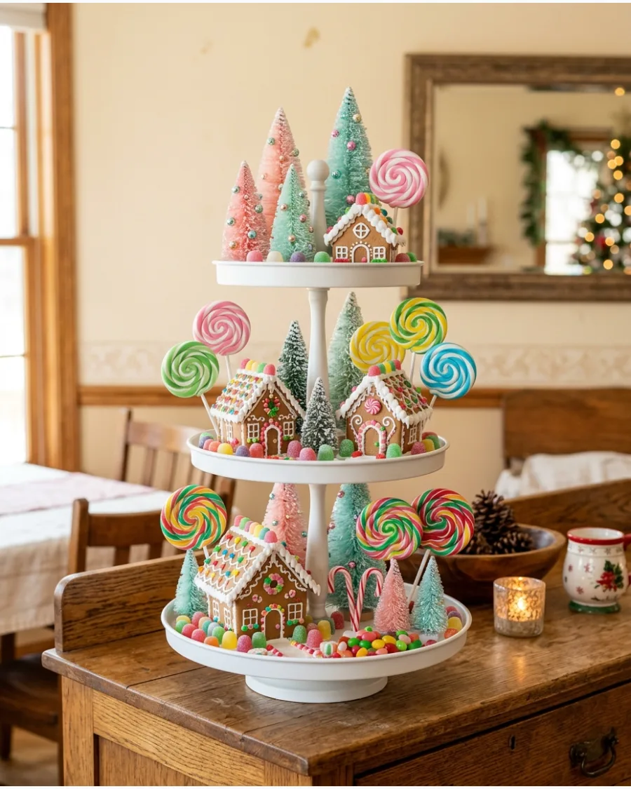 17. Candyland Christmas Tiered Tray