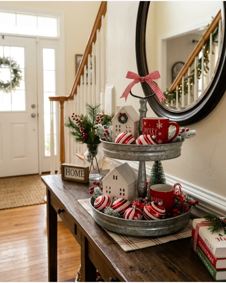18. Red and White Christmas Tiered Tray