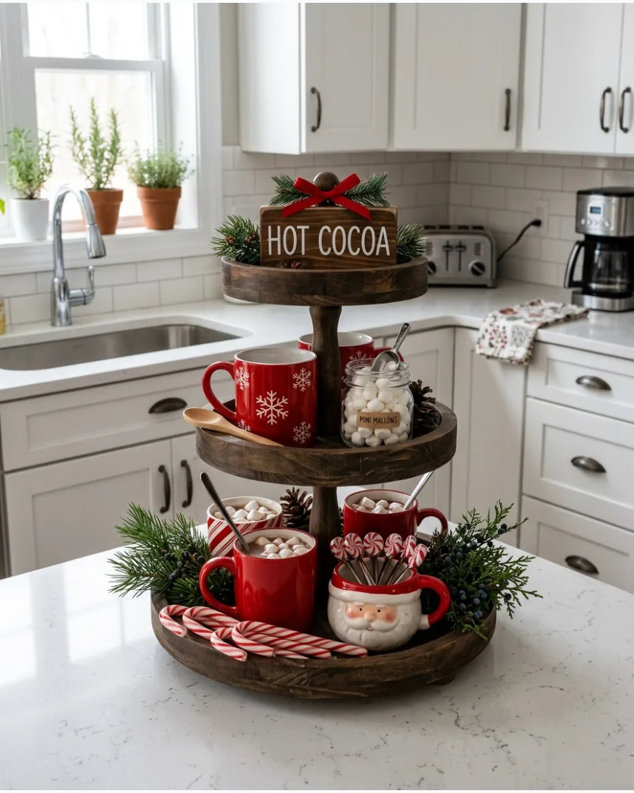 21. Hot Cocoa Christmas Tiered Tray
