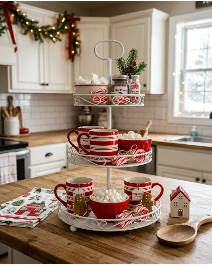 22. Peppermint Hot Cocoa Tiered Tray
