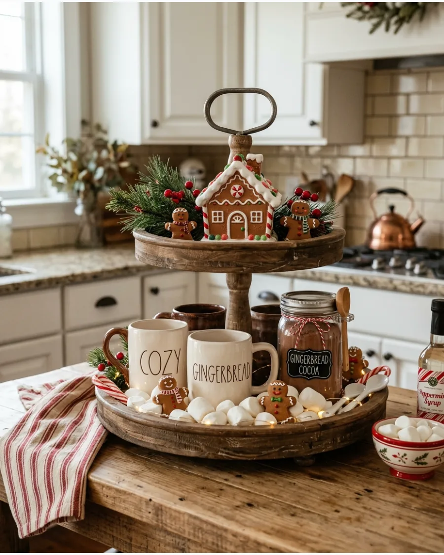 24. Gingerbread Hot Cocoa Bar Tiered Tray