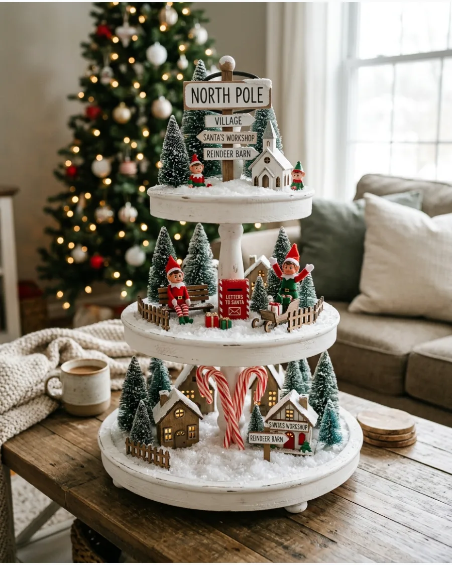 3. North Pole Christmas Tiered Tray