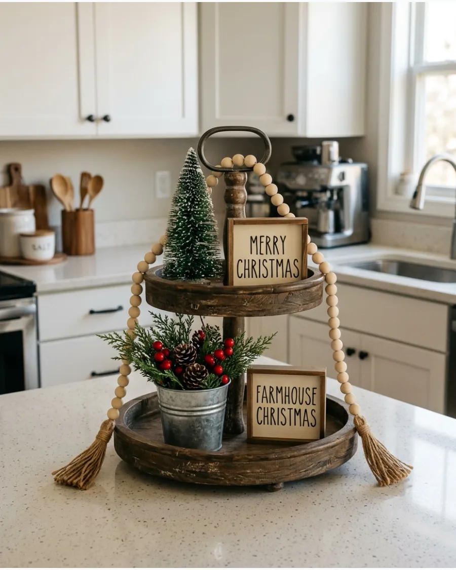 31. Farmhouse Christmas Tiered Tray