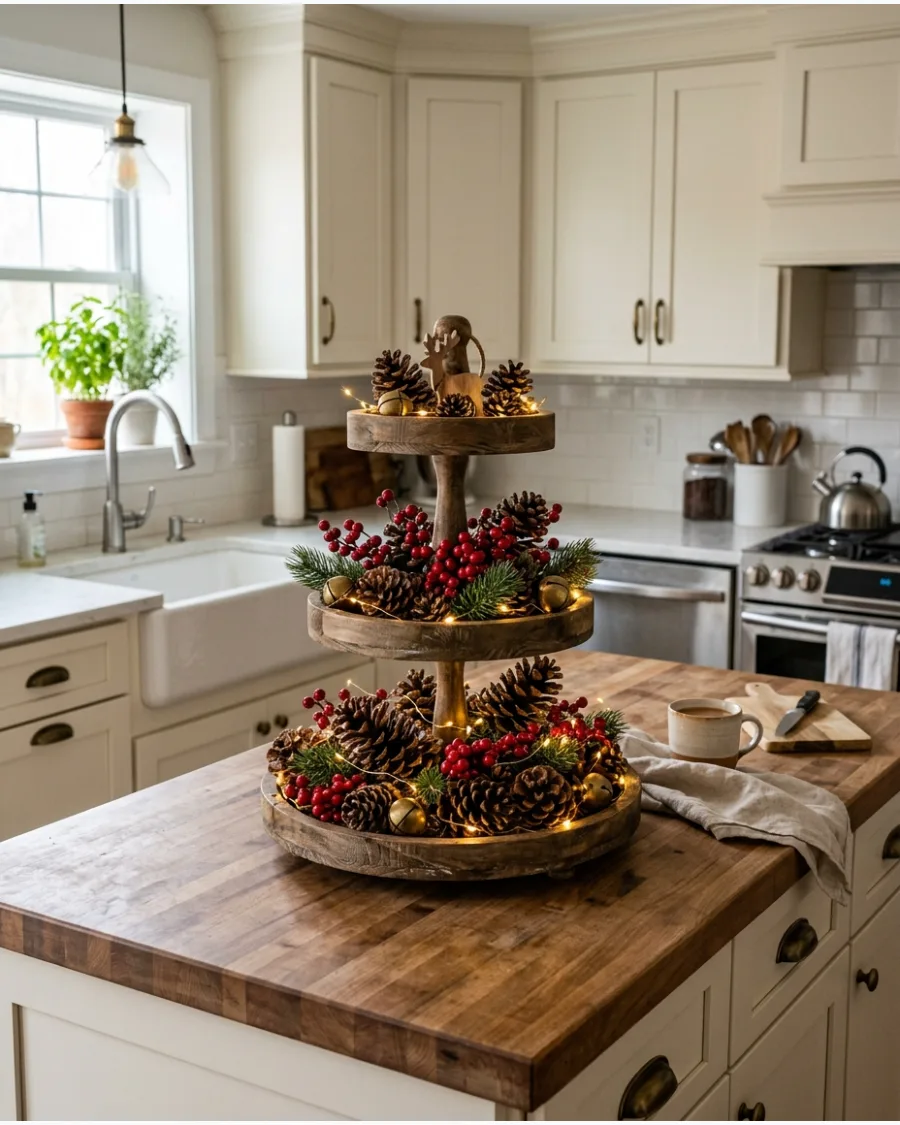 34. Pinecone Christmas Tiered Tray