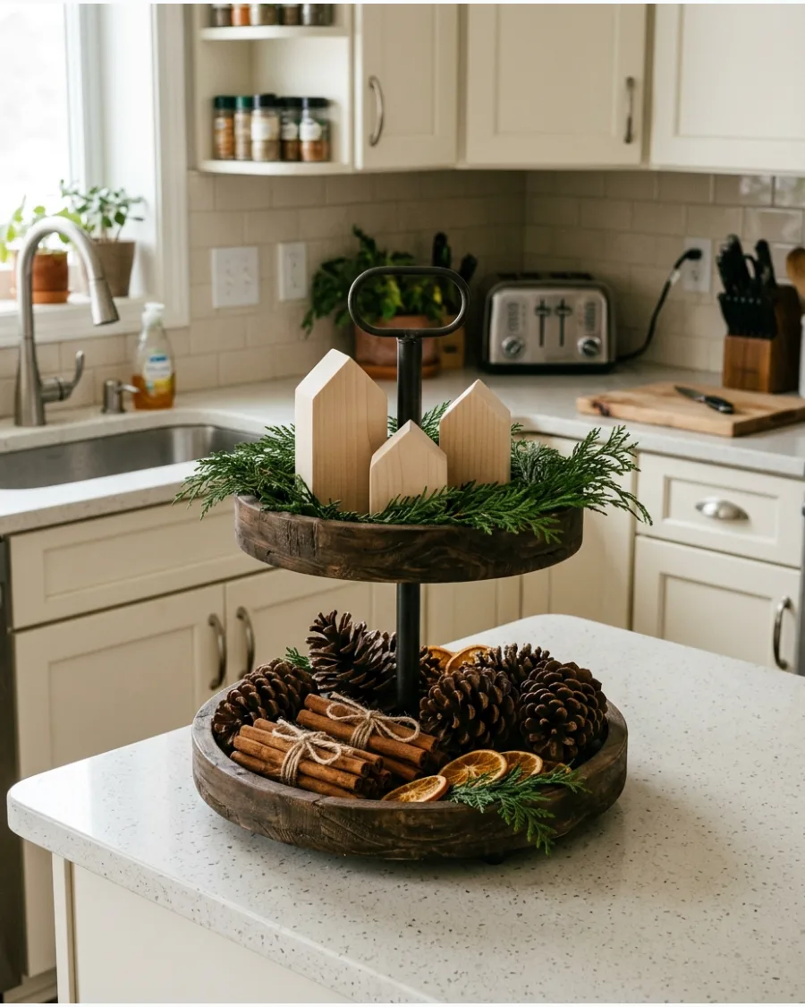 35. Natural Christmas Tiered Tray