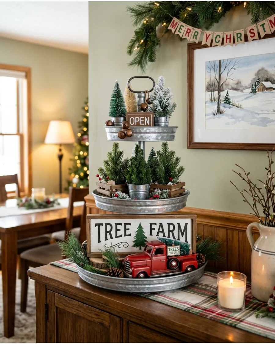37. Farm Fresh Christmas Trees Tiered Tray