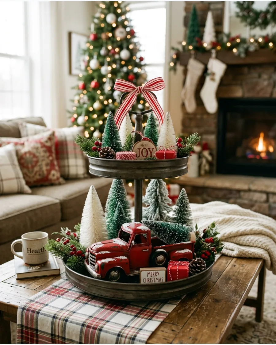 38. Red Truck Christmas Tiered Tray
